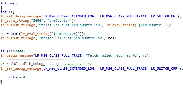 lr_set_debug_message function in Loadrunner with Examples
